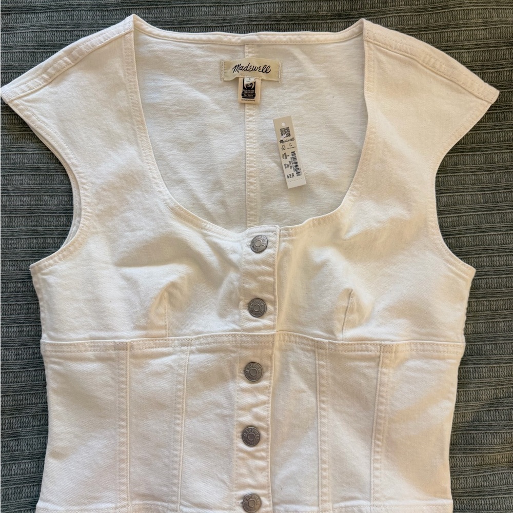Madewell White Button-Front Crop Top - Picture 2 of 4
